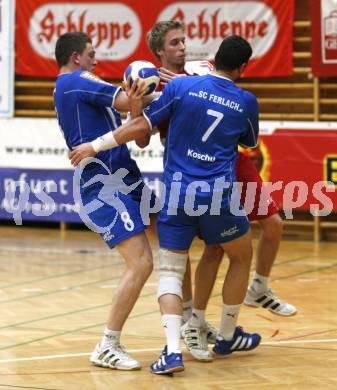 Handball. SVVW Klagenfurt gegen SC Ferlach. Stefan Godec (SVVW), Borut Oder, Christian Koschu (ferlach).  Klagenfurt, am 6.4.2008
Copyright Kuess

---
pressefotos, pressefotografie, kuess, qs, qspictures, sport, bild, bilder, bilddatenbank