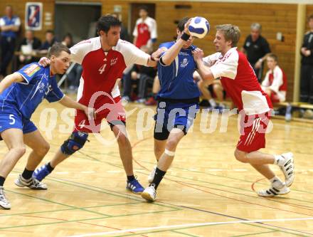 Handball. SVVW Klagenfurt gegen SC Ferlach. Markus Goetzhaber, Stefan Godec (SVVW), Rene Ueberfellner, Dean Pomorisac (Ferlach).   Klagenfurt, am 6.4.2008
Copyright Kuess

---
pressefotos, pressefotografie, kuess, qs, qspictures, sport, bild, bilder, bilddatenbank