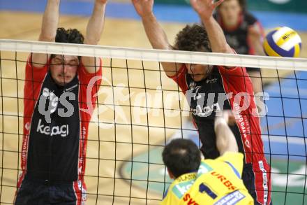 Volleyball. Bundesliga. HYPO VBK Klagenfurt gegen SK Aich/Dob. Peter Vanik, David Quinn (HYPO), David Slatinsek (AICH). Klagenfurt, 13.4.2008
Copyright Kuess

---
pressefotos, pressefotografie, kuess, qs, qspictures, sport, bild, bilder, bilddatenbank