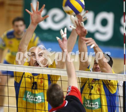 Volleyball. Bundesliga. HYPO VBK Klagenfurt gegen SK Aich/Dob.   Marek Golstajn, Miha Kosl (AICH). Klagenfurt, 13.4.2008
Copyright Kuess

---
pressefotos, pressefotografie, kuess, qs, qspictures, sport, bild, bilder, bilddatenbank