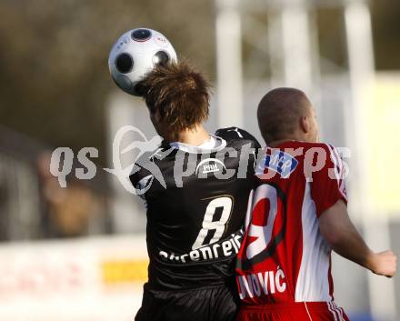 Fussball. Red Zac Bundesliga. FC Kaernten gegen FC Pax Gratkorn. Kopfball. Aljosa Vojnovic (FCK), Martin Ehrenreich (Gratkorn). Klagenfurt, am 18.4.2008.
Copyright Kuess

---
pressefotos, pressefotografie, kuess, qs, qspictures, sport, bild, bilder, bilddatenbank