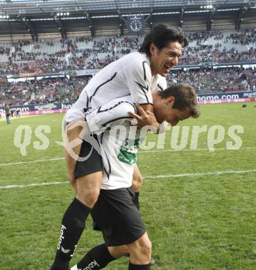 Fussball T-Mobile Bundesliga. SK Austria Kaernten gegen Ried. Jubel Carlos Chaile, Thomas Pirker. Klagenfurt, 20.4.2008.
Copyright Kuess

---
pressefotos, pressefotografie, kuess, qs, qspictures, sport, bild, bilder, bilddatenbank