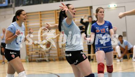 Volleyball Damen Bundesliga. ATSC Wildcats gegen Post SV Wien. Jubel Kerstin Pichler, PRAEPROST Maja,  KAADEN Elena  (Wildcats). Klagenfurt, am 23.4.2008.
Copyright Kuess

---
pressefotos, pressefotografie, kuess, qs, qspictures, sport, bild, bilder, bilddatenbank