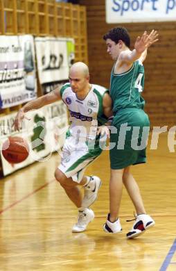 Basketball Kaerntner Liga. KOS Klagenfurt gegen Woerthersee Piraten. Edo Ceman (KOS), Martin Breithuber (Piraten). Klagenfurt, am 29.4.2008.
Foto: Kuess
---
pressefotos, pressefotografie, kuess, qs, qspictures, sport, bild, bilder, bilddatenbank