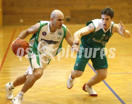 Basketball Kaerntner Liga. KOS Klagenfurt gegen Woerthersee Piraten. Edo Ceman (KOS), Michael Muenzer (Piraten). Klagenfurt, am 29.4.2008.
Foto: Kuess
---
pressefotos, pressefotografie, kuess, qs, qspictures, sport, bild, bilder, bilddatenbank