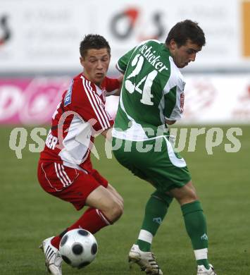 Fussball Red Zac Bundesliga. FC Kaernten gegen DSV Leoben. Rene Seebacher (FCK), Rene Schicker (Leoben). Klagenfurt, am 2.5.2008.
Copyright Kuess

---
pressefotos, pressefotografie, kuess, qs, qspictures, sport, bild, bilder, bilddatenbank