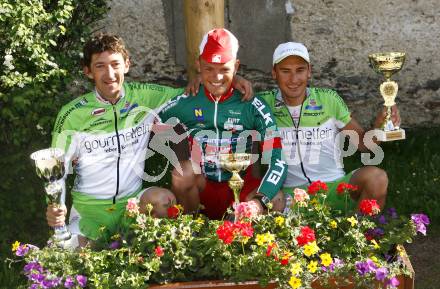 Radsport. 21. Voelkermarkter Radsporttage 2008. Bergrennen Diex. Hans Peter Obwaller (2.), Sieger Stefan Rucker (Team Elk Haus Simplon/ Union Schrem), Michael Pichler (3.). Voelkermarkt, 31.5.2008.
Copyright Kuess

---
pressefotos, pressefotografie, kuess, qs, qspictures, sport, bild, bilder, bilddatenbank