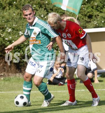 Fussball. Testspiel. WAC/St. Andrae gegen SK Rapid Wien. Raphael Groinig (WAC/St.Andrae), Erwin Hoffer (Rapid). St. Andrae, 29.6.2008.
Copyright: Kuess


---
pressefotos, pressefotografie, kuess, qs, qspictures, sport, bild, bilder, bilddatenbank