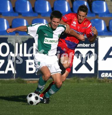 Fussball. Testspiel. SAK gegen Olimpia Ljubljana. Michael Huebler (SAK), Davor Bubanja (Ljubljana). Klagenfurt, 19.7.2008
Copyright Kuess

---
pressefotos, pressefotografie, kuess, qs, qspictures, sport, bild, bilder, bilddatenbank