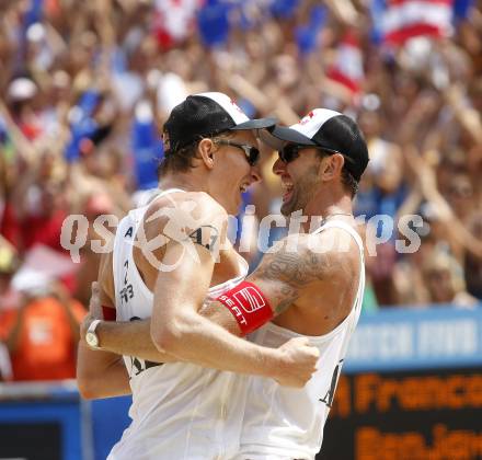 Beachvolleyball. Grand Slam 2008. Jubel DOPPLER Clemens, GARTMAYER Peter  (AUT). Klagenfurt, 31.7.2008.
Copyright Kuess

---
pressefotos, pressefotografie, kuess, qs, qspictures, sport, bild, bilder, bilddatenbank