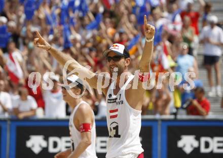 Beachvolleyball. Grand Slam 2008. Jubel DOPPLER Clemens, GARTMAYER Peter  (AUT). Klagenfurt, 31.7.2008.
Copyright Kuess

---
pressefotos, pressefotografie, kuess, qs, qspictures, sport, bild, bilder, bilddatenbank