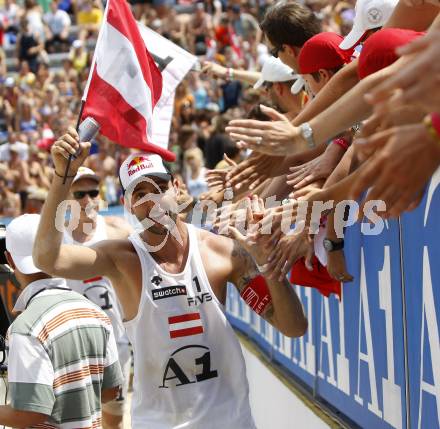 Beachvolleyball. Grand Slam 2008. Jubel DOPPLER Clemens, GARTMAYER Peter  (AUT). Klagenfurt, 31.7.2008.
Copyright Kuess

---
pressefotos, pressefotografie, kuess, qs, qspictures, sport, bild, bilder, bilddatenbank