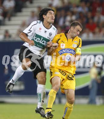 Fussball tipp3 Bundesliga. SK Austria Kaernten gegen SK Sturm Graz. Chaile Carlos (Kaernten), Mario Haas (Sturm). Klagenfurt, am 6.8.2008.
Foto: Kuess

---
pressefotos, pressefotografie, kuess, qs, qspictures, sport, bild, bilder, bilddatenbank