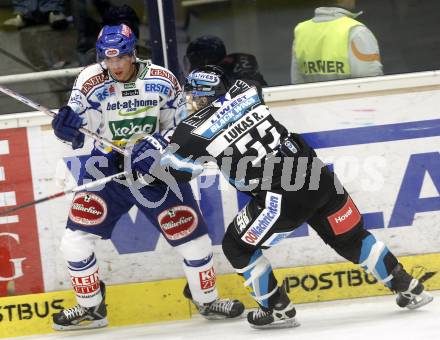 EBEL.  Eishockey Bundesliga. VSV gegen EHC Linz. PETRIK Benjamin (VSV), LUKAS Robert (Linz). Villach, am 21.9.2008.
Foto: Kuess

---
pressefotos, pressefotografie, kuess, qs, qspictures, sport, bild, bilder, bilddatenbank