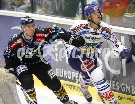 EBEL.  Eishockey Bundesliga. VSV gegen EHC Linz. RAFFL Thomas (VSV), GRUBER Gerd (Linz). Villach, am 21.9.2008.
Foto: Kuess

---
pressefotos, pressefotografie, kuess, qs, qspictures, sport, bild, bilder, bilddatenbank