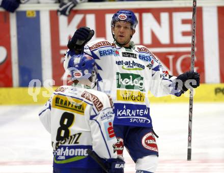 EBEL.  Eishockey Bundesliga. VSV gegen EHC Linz. Torjubel ELICK Mickey, KASPITZ Roland. Villach, am 21.9.2008.
Foto: Kuess

---
pressefotos, pressefotografie, kuess, qs, qspictures, sport, bild, bilder, bilddatenbank