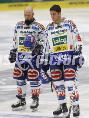 EBEL.  Eishockey Bundesliga. VSV gegen EHC Linz. Markus Peintner, Dan Cavanaugh (VSV). Villach, am 21.9.2008.
Foto: Kuess

---
pressefotos, pressefotografie, kuess, qs, qspictures, sport, bild, bilder, bilddatenbank