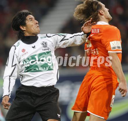 Fussball. Tipp3-Bundesliga. SK Austria Kelag Kaernten  gegen FK Austria Wien. Chaile Carlos (Austria Kaernten),  Hattenberger Matthias  (Wien). Klagenfurt, 27.9.2008. 
Copyright Kuess

---
pressefotos, pressefotografie, kuess, qs, qspictures, sport, bild, bilder, bilddatenbank