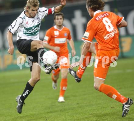 Fussball. Tipp3-Bundesliga. SK Austria Kelag Kaernten  gegen FK Austria Wien. Manuel Weber (Austria Kaernten), Matthias Hattenberger (Wien). Klagenfurt, 27.9.2008. 
Copyright Kuess

---
pressefotos, pressefotografie, kuess, qs, qspictures, sport, bild, bilder, bilddatenbank