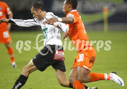 Fussball. Tipp3-Bundesliga. SK Austria Kelag Kaernten  gegen FK Austria Wien. Christian Prawda (Austria Kaernten), Ruben Okotie (Wien). Klagenfurt, 27.9.2008. 
Copyright Kuess

---
pressefotos, pressefotografie, kuess, qs, qspictures, sport, bild, bilder, bilddatenbank