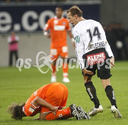 Fussball. Tipp3-Bundesliga. SK Austria Kelag Kaernten  gegen FK Austria Wien. Manuel Ortlechner (Austria Kaernten), Matthias Hattenberger (Wien). Klagenfurt, 27.9.2008. 
Copyright Kuess

---
pressefotos, pressefotografie, kuess, qs, qspictures, sport, bild, bilder, bilddatenbank