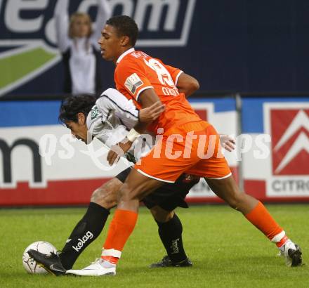 Fussball. Tipp3-Bundesliga. SK Austria Kelag Kaernten  gegen FK Austria Wien. Chaile Carlos (Austria Kaernten), Okotie Rubin Rafael  (Wien. Klagenfurt, 27.9.2008. 
Copyright Kuess

---
pressefotos, pressefotografie, kuess, qs, qspictures, sport, bild, bilder, bilddatenbank