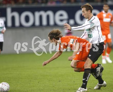 Fussball. Tipp3-Bundesliga. SK Austria Kelag Kaernten  gegen FK Austria Wien. Manuel Ortlechner (Austria Kaernten), Matthias Hattenberger (Wien). Klagenfurt, 27.9.2008. 
Copyright Kuess

---
pressefotos, pressefotografie, kuess, qs, qspictures, sport, bild, bilder, bilddatenbank