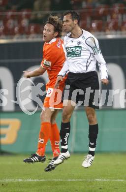 Fussball. Tipp3-Bundesliga. SK Austria Kelag Kaernten  gegen FK Austria Wien. Christian Prawda (Austria Kaernten), Matthias Hattenberger (Wien). Klagenfurt, 27.9.2008. 
Copyright Kuess

---
pressefotos, pressefotografie, kuess, qs, qspictures, sport, bild, bilder, bilddatenbank