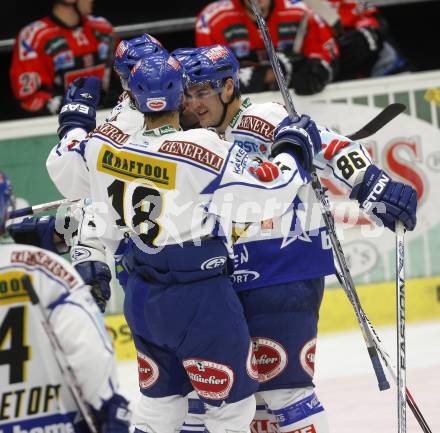 EBEL.  Eishockey Bundesliga. EC Pasut VSV gegen HC TWK Innsbruck. Torjubel VSV. Villach, am 30.9.2008.
Foto: Kuess

---
pressefotos, pressefotografie, kuess, qs, qspictures, sport, bild, bilder, bilddatenbank