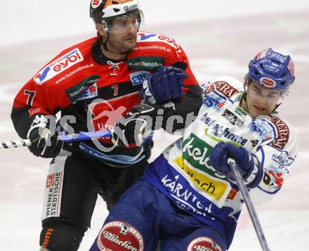EBEL.  Eishockey Bundesliga. EC Pasut VSV gegen HC TWK Innsbruck. Jonathan Ferland (VSV), Rich Brennan (HCI). Villach, am 30.9.2008.
Foto: Kuess

---
pressefotos, pressefotografie, kuess, qs, qspictures, sport, bild, bilder, bilddatenbank