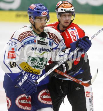 EBEL.  Eishockey Bundesliga. EC Pasut VSV gegen HC TWK Innsbruck. Martin Oraze (VSV), Martin Pewal  (Innsbruck). Villach, am 30.9.2008.
Foto: Kuess

---
pressefotos, pressefotografie, kuess, qs, qspictures, sport, bild, bilder, bilddatenbank