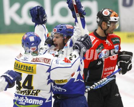 EBEL.  Eishockey Bundesliga. EC Pasut VSV gegen HC TWK Innsbruck. Torjubel VSV. Villach, am 30.9.2008.
Foto: Kuess

---
pressefotos, pressefotografie, kuess, qs, qspictures, sport, bild, bilder, bilddatenbank