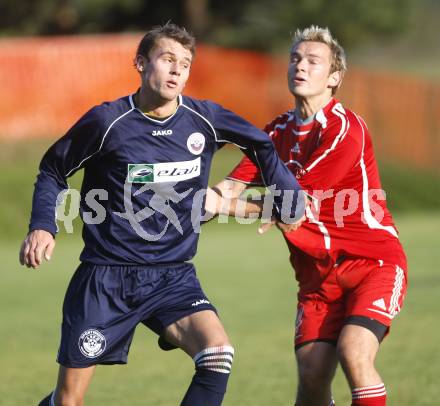 Fussball. Tipp3-Bundesliga. Unterliga Ost. Ludmannsdorf gegen Ruden. Benjamin Siegfried Buerger (Ludmannsdorf), Reinhard Janesch (Ruden). Ludmannsdorf, am 28.9.2008. 
Foto: Kuess

---
pressefotos, pressefotografie, kuess, qs, qspictures, sport, bild, bilder, bilddatenbank