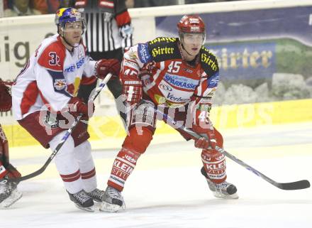 EBEL. Eishockey Bundesliga. EC KAC gegen Red Bull Salzburg. David Schuller (KAC), Jeremy Rebek  (Salzburg). Klagenfurt, am 12.10.2008.
Foto: Kuess

---
pressefotos, pressefotografie, kuess, qs, qspictures, sport, bild, bilder, bilddatenbank