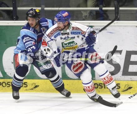 EBEL. Eishockey Bundesliga. VSV gegen Alba Volan. Justin Mapletoft (VSV),  Andreas Bystroem (Alba Volan). Villach, am 12.10.2008.
Foto: Kuess

---
pressefotos, pressefotografie, kuess, qs, qspictures, sport, bild, bilder, bilddatenbank