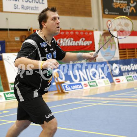 Badminton Bundesliga. ASKOE Kelag Kaernten gegen Dornbirn. Peter Kreulitsch (Kaernten). Klagenfurt, am 12.10.2008.
Foto: Kuess

---
pressefotos, pressefotografie, kuess, qs, qspictures, sport, bild, bilder, bilddatenbank