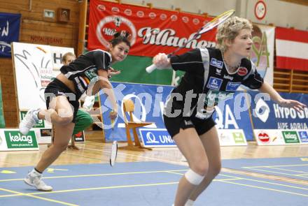 Badminton Bundesliga. ASKOE Kelag Kaernten gegen Dornbirn. Gabi Banova, Maja Kersnik (Kaernten). Klagenfurt, am 12.10.2008.
Foto: Kuess

---
pressefotos, pressefotografie, kuess, qs, qspictures, sport, bild, bilder, bilddatenbank