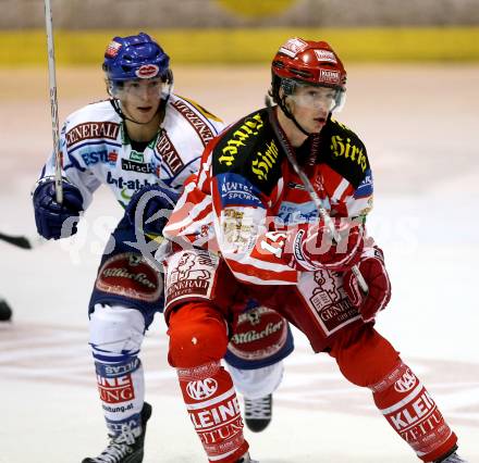 EBEL. Eishockey Bundesliga. EC KAC gegen EC VSV. Paul Schellander, (KAC), Andreas Kristler (VSV). Klagenfurt, am 19.10.2008.
Foto: Kuess

---
pressefotos, pressefotografie, kuess, qs, qspictures, sport, bild, bilder, bilddatenbank