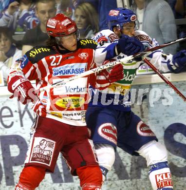 EBEL. Eishockey Bundesliga. EC KAC gegen EC VSV. Thomas Hundertpfund, (KAC), Martin Oraze (VSV). Klagenfurt, am 19.10.2008.
Foto: Kuess

---
pressefotos, pressefotografie, kuess, qs, qspictures, sport, bild, bilder, bilddatenbank