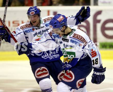 EBEL. Eishockey Bundesliga. EC KAC gegen EC VSV. Torjubel Guenther Lanzinger, Martin Oraze. Klagenfurt, am 19.10.2008.
Foto: Kuess

---
pressefotos, pressefotografie, kuess, qs, qspictures, sport, bild, bilder, bilddatenbank