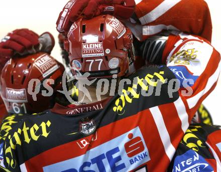 EBEL. Eishockey Bundesliga. EC KAC gegen EC VSV. Torjubel KAC Brown Sean, Harand Chris. Klagenfurt, am 19.10.2008.
Foto: Kuess

---
pressefotos, pressefotografie, kuess, qs, qspictures, sport, bild, bilder, bilddatenbank