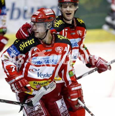 EBEL. Eishockey Bundesliga. EC KAC gegen EC VSV. Torjubel Herbert Ratz, Paul Schellander. Klagenfurt, am 19.10.2008.
Foto: Kuess

---
pressefotos, pressefotografie, kuess, qs, qspictures, sport, bild, bilder, bilddatenbank