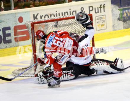 EBEL. Eishockey Bundesliga. KAC gegen Jesenice. HARAND Christoph(KAC), HOCEVAR Andrej (Jesenice). Klagenfurt, am 21.10.2008.
Foto: Nadja Kuess 

---
pressefotos, pressefotografie, kuess, qs, qspictures, sport, bild, bilder, bilddatenbank