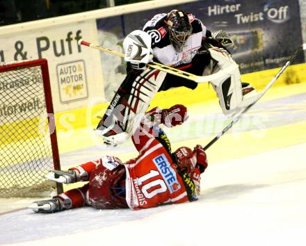 EBEL. Eishockey Bundesliga. KAC gegen Jesenice. Warren Norris (KAC), Andrej Hocevar (Jesenice). Klagenfurt, am 21.10.2008.
Foto: Nadja Kuess 
---
pressefotos, pressefotografie, kuess, qs, qspictures, sport, bild, bilder, bilddatenbank