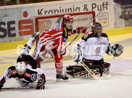 EBEL. Eishockey Bundesliga. KAC gegen Jesenice. GEIER Manuel (KAC), HOCEVAR Andrej (Jesenice). Klagenfurt, am 21.10.2008.
Foto: Nadja Kuess 

---
pressefotos, pressefotografie, kuess, qs, qspictures, sport, bild, bilder, bilddatenbank