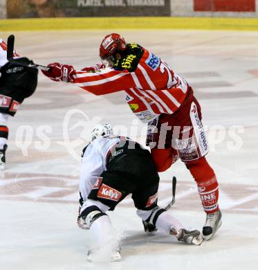 EBEL. Eishockey Bundesliga. KAC gegen Jesenice. BRANDNER Christoph (KAC), VIDMAR Uros (Jesenice). Klagenfurt, am 21.10.2008.
Foto: Nadja Kuess 

---
pressefotos, pressefotografie, kuess, qs, qspictures, sport, bild, bilder, bilddatenbank