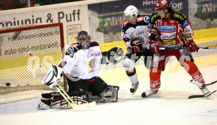 EBEL. Eishockey Bundesliga. KAC gegen Jesenice. Christoph Brandner (KAC), Andrej Hocevar (Jesenice). Klagenfurt, am 21.10.2008.
Foto: Nadja Kuess 
---
pressefotos, pressefotografie, kuess, qs, qspictures, sport, bild, bilder, bilddatenbank