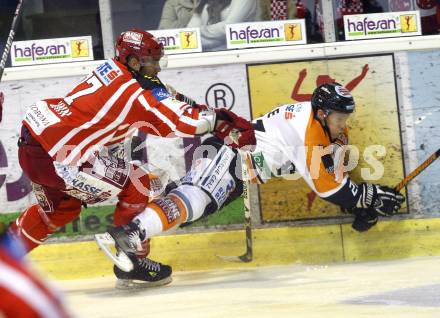 EBEL. Eishockey Bundesliga. KAC gegen  EC GRAZ 99ers. Sean Brown, (KAC), Troy Riddle (Graz). Klagenfurt, am 24.10.2008.
Foto: Kuess 

---
pressefotos, pressefotografie, kuess, qs, qspictures, sport, bild, bilder, bilddatenbank