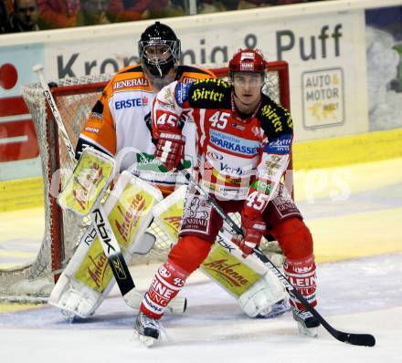 EBEL. Eishockey Bundesliga. KAC gegen  EC GRAZ 99ers. SCHULLER David (KAC), WEINHANDL Fabian (Graz). Klagenfurt, am 24.10.2008.
Foto: Kuess 

---
pressefotos, pressefotografie, kuess, qs, qspictures, sport, bild, bilder, bilddatenbank