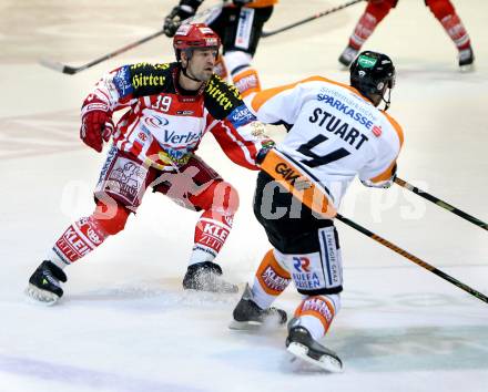 EBEL. Eishockey Bundesliga. KAC gegen  EC GRAZ 99ers. Shantz Jeffery (Kac) Stuart Michael (Graz). Klagenfurt, am 24.10.2008.
Foto: Kuess 

---
pressefotos, pressefotografie, kuess, qs, qspictures, sport, bild, bilder, bilddatenbank